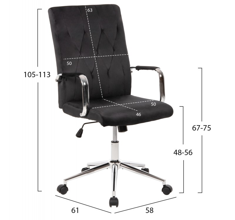ΚΑΡΕΚΛΑ ΓΡΑΦΕΙΟΥ JOSEF HM1181.04 ΜΑΥΡΟ ΒΕΛΟΥΔΟ-INOX ΒΑΣΗ 58x61x105-113Yεκ.
