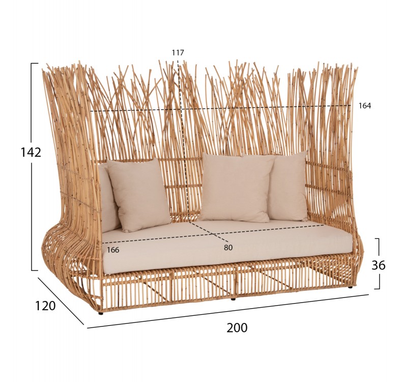 ΚΑΝΑΠΕΣ ΕΞ. ΧΩΡΟΥ ZEPHYR HM5988 ΚΑΛΑΜΙΑ RATTAN ΦΥΣΙΚΟ-ΜΠΕΖ ΜΑΞΙΛΑΡΙΑ 200x120x142Yεκ.