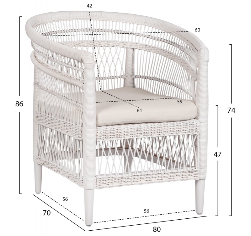 ΠΟΛΥΘΡΟΝΑ MALAWI HM9635.02 ΞΥΛΟ ΜΑΟΝΙ ΜΕ RATTAN ΛΕΥΚΟ-ΛΕΥΚΟ ΜΑΞΙΛΑΡΙ 80x70x86Υεκ.