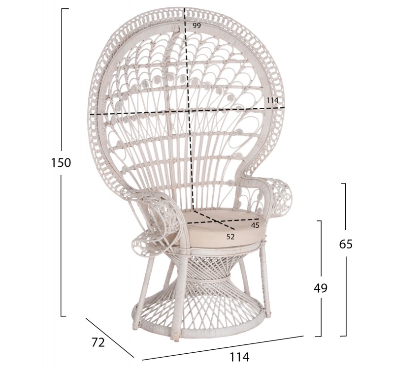 ΠΟΛΥΘΡΟΝΑ ROYAL PEACOCK HM9342.02 RATTAN ΣΕ ΛΕΥΚΟ-ΜΑΞΙΛΑΡΙ ΛΕΥΚΟ 114x72x150Yεκ.
