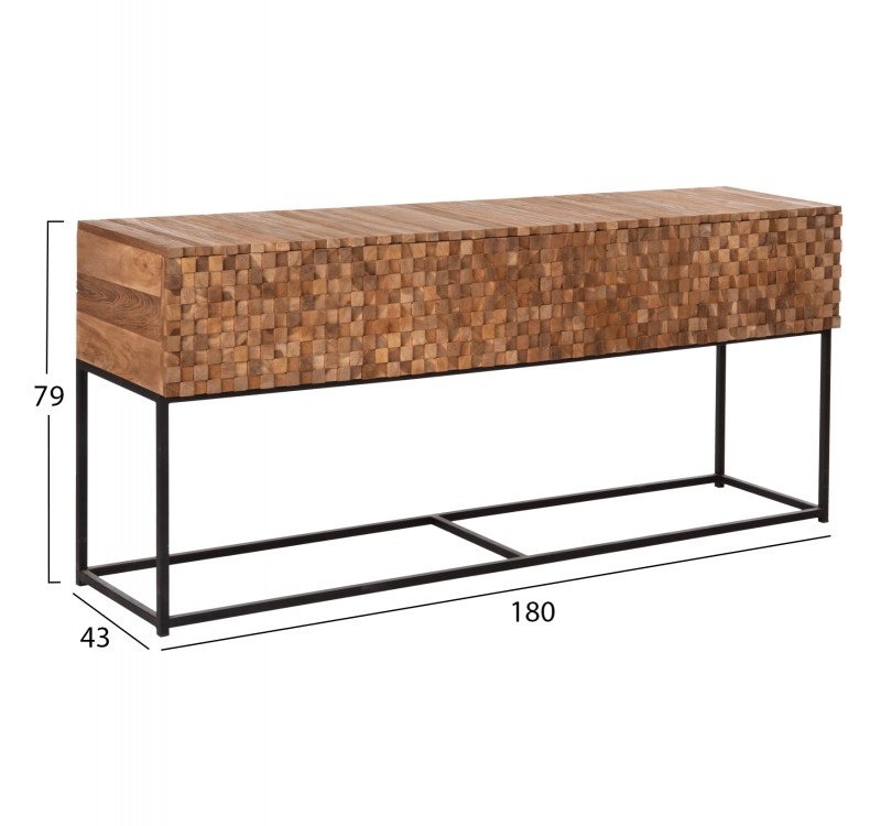 ΚΟΝΣΟΛΑ ΜΕ ΣΥΡΤΑΡΙΑ JORDI HM9801 ΞΥΛΟ TEAK ΦΥΣΙΚΟ-ΜΑΥΡΗ ΜΕΤΑΛΛΙΚΗ ΒΑΣΗ 180x43x79Υεκ.