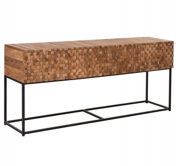 ΚΟΝΣΟΛΑ ΜΕ ΣΥΡΤΑΡΙΑ JORDI HM9801 ΞΥΛΟ TEAK ΦΥΣΙΚΟ-ΜΑΥΡΗ ΜΕΤΑΛΛΙΚΗ ΒΑΣΗ 180x43x79Υεκ.