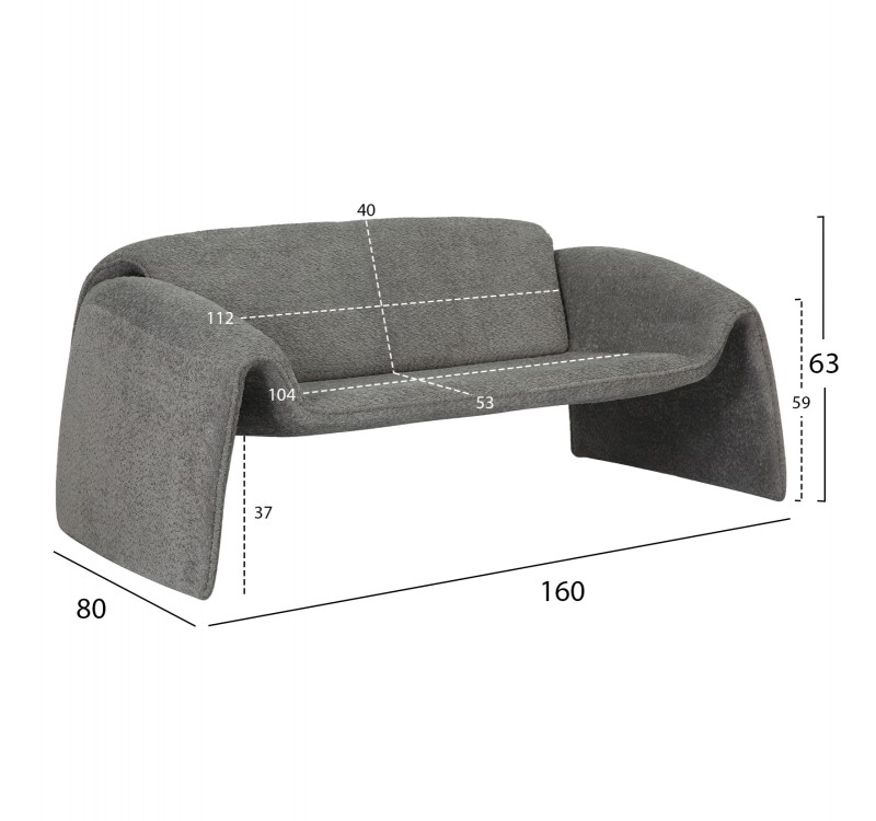 ΚΑΝΑΠΕΣ ΔΙΘΕΣΙΟΣ LAFORGE HM9680.01 ΜΕΤΑΛΛΙΚΟΣ ΣΚΕΛΕΤΟΣ-ΓΚΡΙ ΜΠΟΥΚΛΕ ΥΦΑΣΜΑ 160x80x63Υεκ.