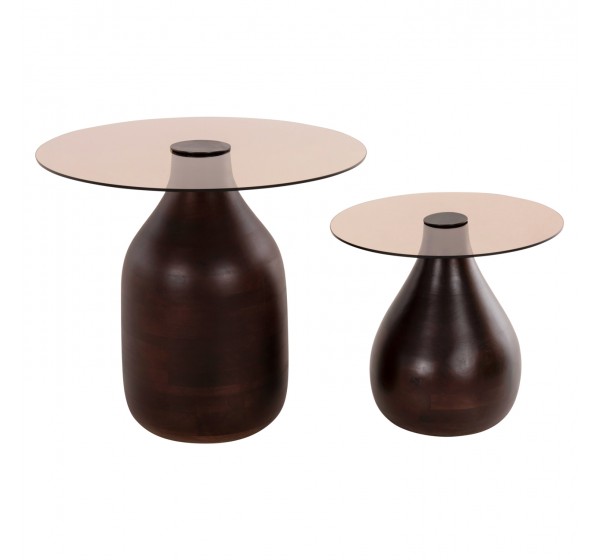 ΒΟΗΘΗΤΙΚΑ ΤΡΑΠΕΖΑΚΙΑ 2ΤΜΧ CHANG HM9668 ΞΥΛΟ MANGO-ΓΥΑΛΙ TOP Φ55x49,5Υ & Φ40x36,5Υεκ.