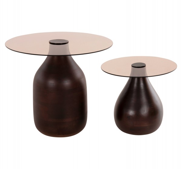 ΒΟΗΘΗΤΙΚΑ ΤΡΑΠΕΖΑΚΙΑ 2ΤΜΧ CHANG HM9668 ΞΥΛΟ MANGO-ΓΥΑΛΙ TOP Φ55x49,5Υ & Φ40x36,5Υεκ.