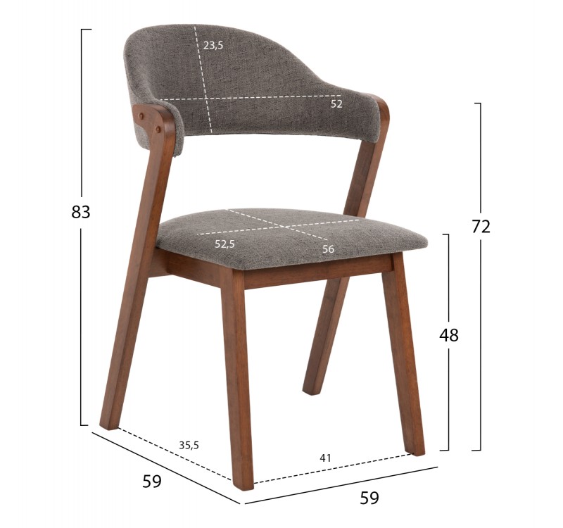 ΚΑΡΕΚΛΑ RIDER HM9734.01 RUBBERWOOD ΣΕ ΚΑΡΥΔΙ-ΥΦΑΣΜΑ ΓΚΡΙ 59x59x83Yεκ.