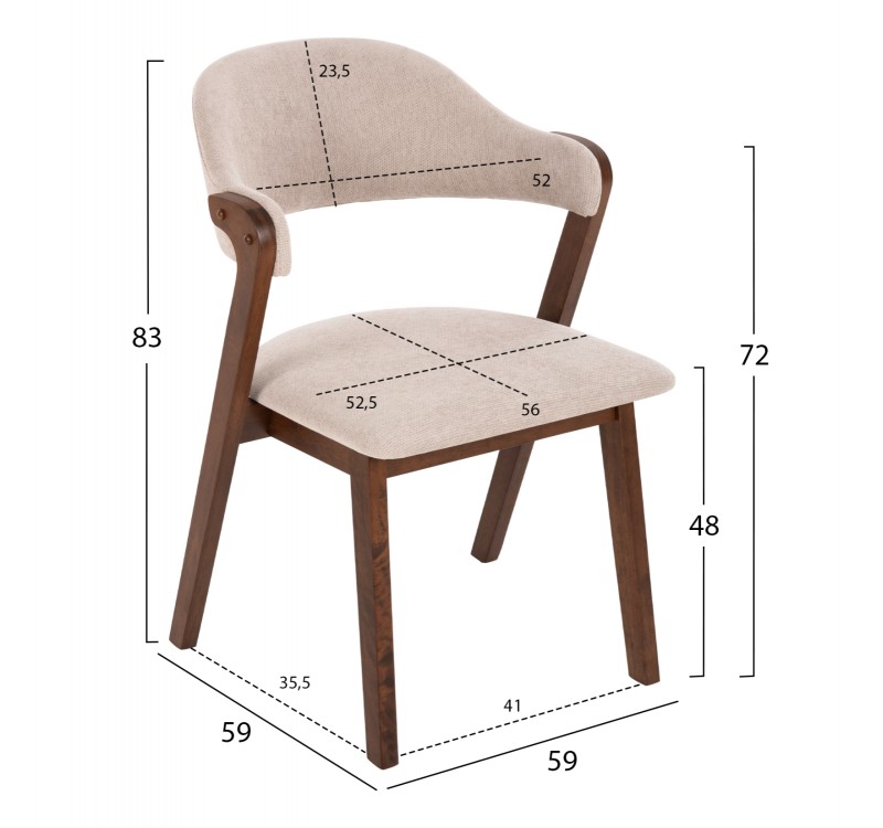 ΚΑΡΕΚΛΑ RIDER HM9734.02 RUBBERWOOD ΣΕ ΚΑΡΥΔΙ-ΥΦΑΣΜΑ ΕΚΡΟΥ 59x59x83Yεκ.