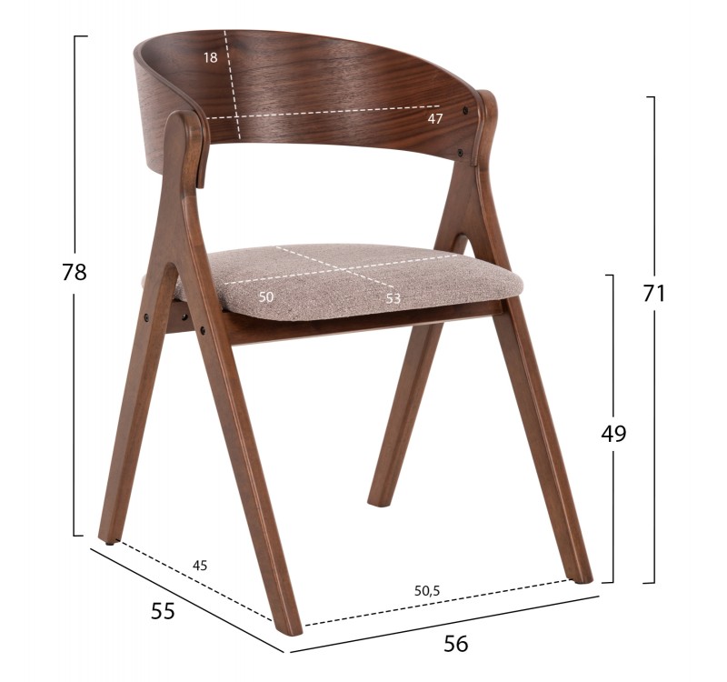ΚΑΡΕΚΛΑ NEKKER HM9739.01 RUBBERWOOD ΣΕ ΚΑΡΥΔΙ-ΜΠΕΖ ΥΦΑΣΜΑ ΚΑΘΙΣΜΑ 56x55x78Yεκ.