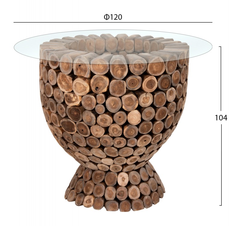 ΤΡΑΠΕΖΙ BAR ΣΤΡΟΓΓΥΛΟ LEEROY HM9806 KOMMATIA ΞΥΛΟΥ TEAK Φ900x103Υεκ.