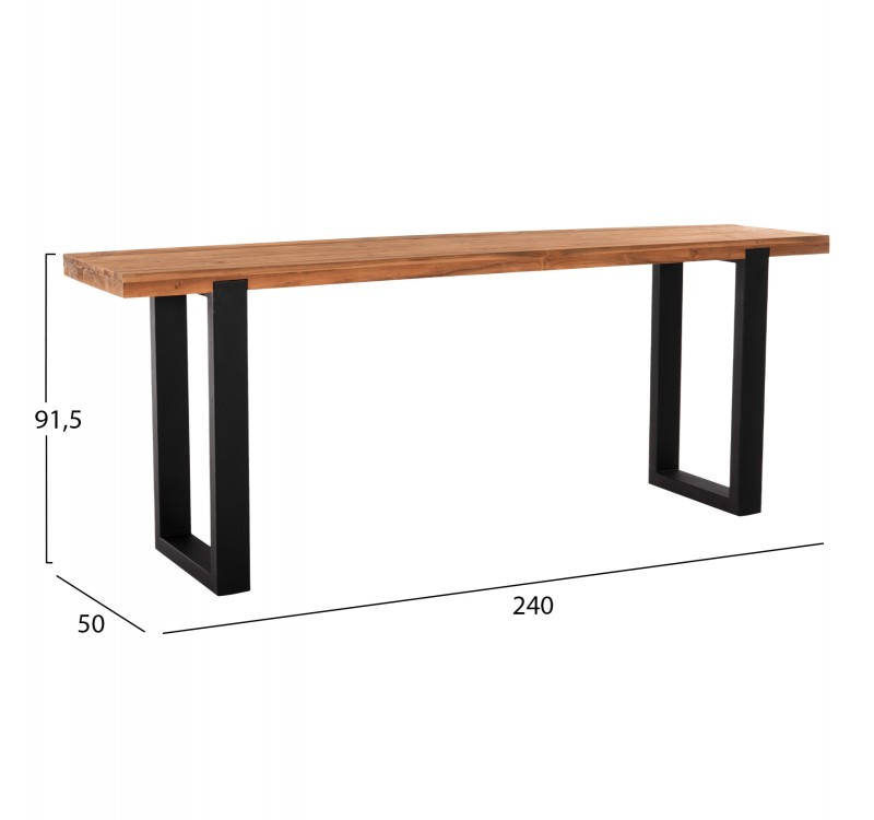 ΚΟΝΣΟΛΑ SHIRE HM9800 ΑΝΑΚΥΚΛΩΜΕΝΟ ΞΥΛΟ TEAK-ΜΑΥΡΕΣ ΜΕΤΑΛΛΙΚΕΣ ΒΑΣΕΙΣ 240x50x90Yεκ