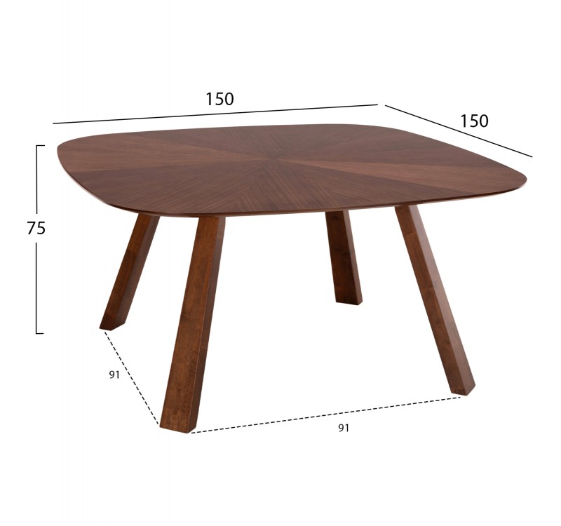ΤΡΑΠΕΖΙ ΤΡΑΠΕΖΑΡΙΑΣ RINER HM9733 MDF ΜΕ ΚΑΠΛΑΜΑ ΚΑΡΥΔΙΑΣ 150x150x75Υ εκ.