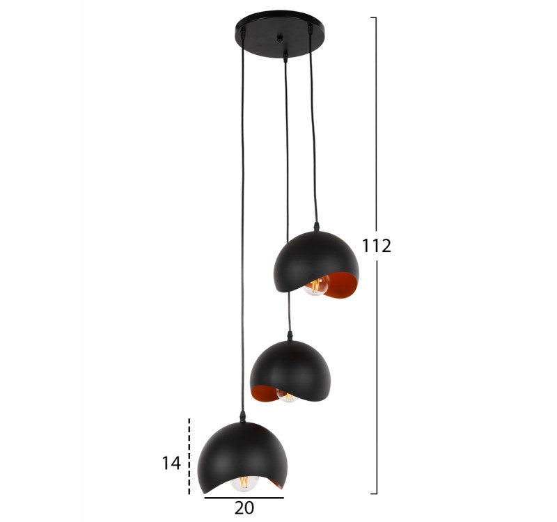ΦΩΤΙΣΤΙΚΟ ΟΡΟΦΗΣ 3-ΦΩΤΟ HM4166.01 ΜΕΤΑΛΛΙΚΕΣ ΣΦΑΙΡΕΣ ΜΑΥΡΟ-ΠΟΡΤΟΚΑΛΙ Φ20x112Υ