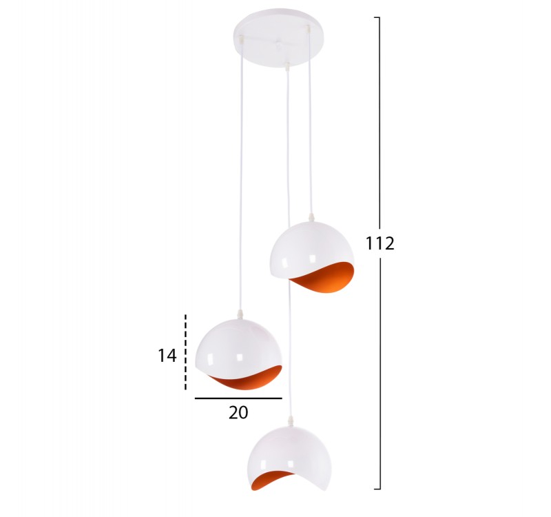 ΦΩΤΙΣΤΙΚΟ ΟΡΟΦΗΣ 3-ΦΩΤΟ HM4166.02 ΜΕΤΑΛΛΙΚΕΣ ΣΦΑΙΡΕΣ ΛΕΥΚΟ-ΠΟΡΤΟΚΑΛΙ Φ20x112Υ