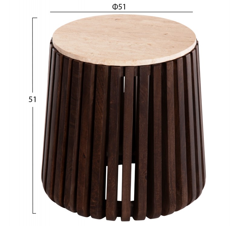 ΒΟΗΘΗΤΙΚΟ ΤΡΑΠΕΖΙ KREST HM9711 ΜΑΣΙΦ ΞΥΛΟ ΑΚΑΚΙΑΣ ΣΕ ΚΑΦΕ-ΤΡΑΒΕΡΤΙΝA Φ50x50Υεκ.