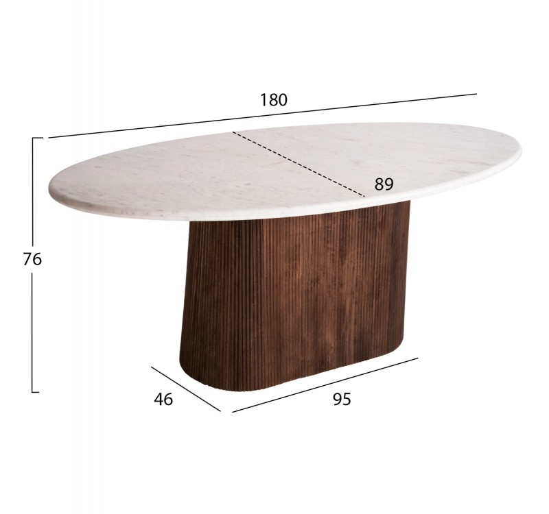 ΤΡΑΠΕΖΙ ΤΡΑΠΕΖΑΡΙΑΣ ΟΒΑΛ PURGER HM9715 ΜΑΣΙΦ MANGO-ΛΕΥΚΟ ΜΑΡΜΑΡΟ 180x89x76Υεκ.