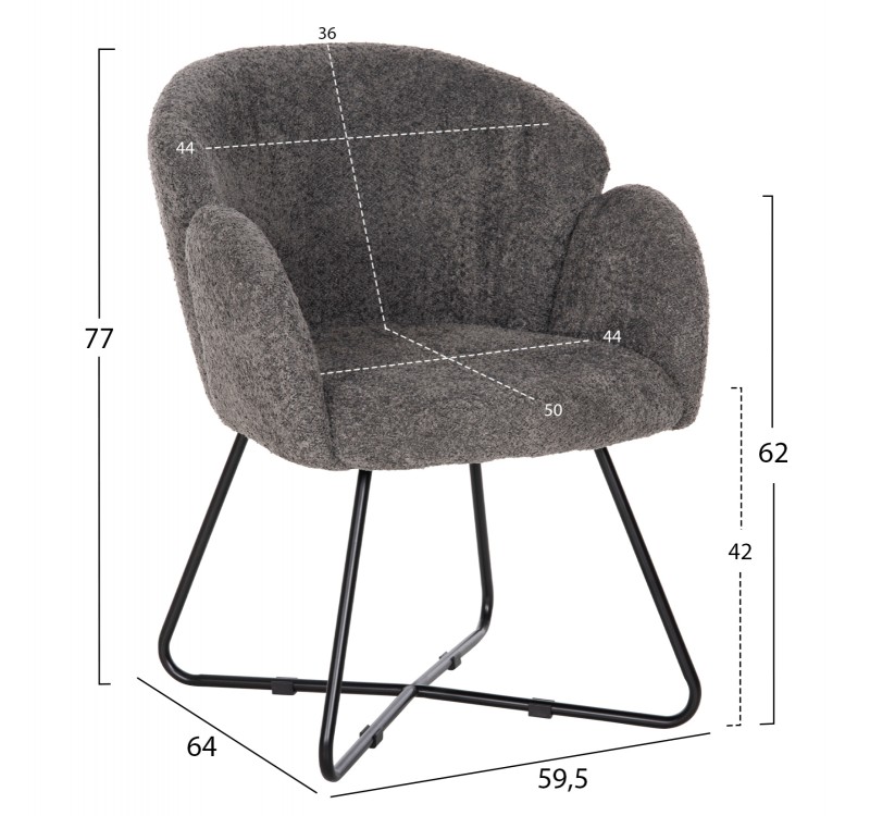 ΠΟΛΥΘΡΟΝΑ HARNIS HM9603.01 ΓΚΡΙ ΜΠΟΥΚΛΕ-ΜΑΥΡΑ ΜΕΤΑΛ.ΠΟΔΙΑ ΧΙΑΣΤΙ 59,5x64x77Υεκ