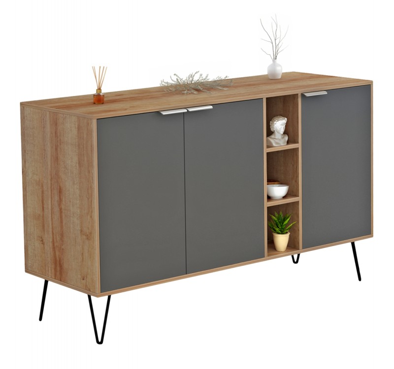 ΜΠΟΥΦΕΣ CABRON HM8874.11 ΜΕΛΑΜΙΝΗ ΣΕ ΦΥΣΙΚΟ-ΑΝΘΡΑΚΙ-ΜΑΥΡΑ ΜΕΤΑΛ.ΠΟΔΙΑ 142X40X83Υεκ.