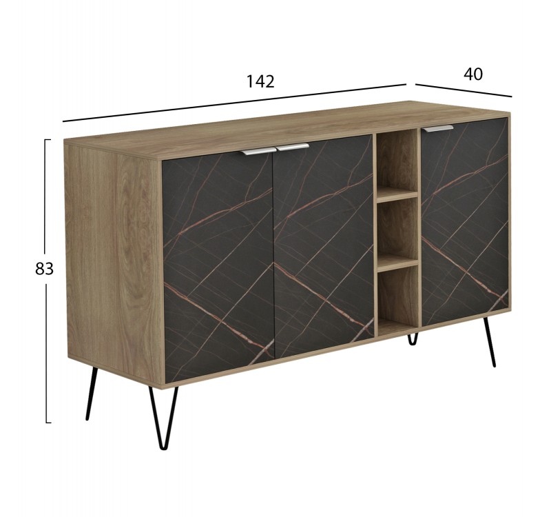 ΜΠΟΥΦΕΣ CABRON HM8874.12 ΜΕΛΑΜΙΝΗ ΣΕ SONAMA-ΜΑΥΡΟ ΜΑΡΜΑΡΟ-ΜΑΥΡΑ ΜΕΤΑΛ.ΠΟΔΙΑ 142X40X83Υεκ