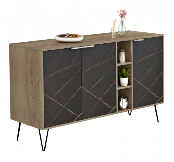 ΜΠΟΥΦΕΣ CABRON HM8874.12 ΜΕΛΑΜΙΝΗ ΣΕ SONAMA-ΜΑΥΡΟ ΜΑΡΜΑΡΟ-ΜΑΥΡΑ ΜΕΤΑΛ.ΠΟΔΙΑ 142X40X83Υεκ