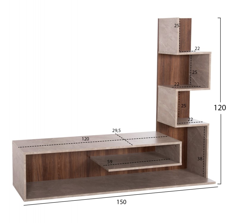 ΣΥΝΘΕΤΟ ΤΗΛΕΟΡΑΣΗΣ EDELIE HM8908.14 ΜΕΛΑΜΙΝΗ ΓΚΡΙ STONE TEXTURE-ΦΥΣΙΚΟ 150x29,5x120Υεκ.