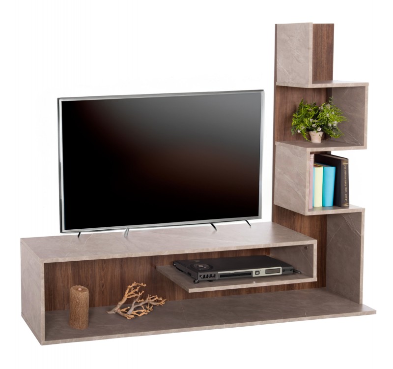 ΣΥΝΘΕΤΟ ΤΗΛΕΟΡΑΣΗΣ EDELIE HM8908.14 ΜΕΛΑΜΙΝΗ ΓΚΡΙ STONE TEXTURE-ΦΥΣΙΚΟ 150x29,5x120Υεκ.