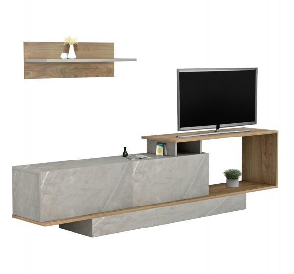 ΣΥΝΘΕΤΟ ΤΗΛΕΟΡΑΣΗΣ GARCELLE HM8904.14 ΜΕΛΑΜΙΝΗ ΦΥΣΙΚΟ-STONE TEXTURE 180x29,6x45Υεκ