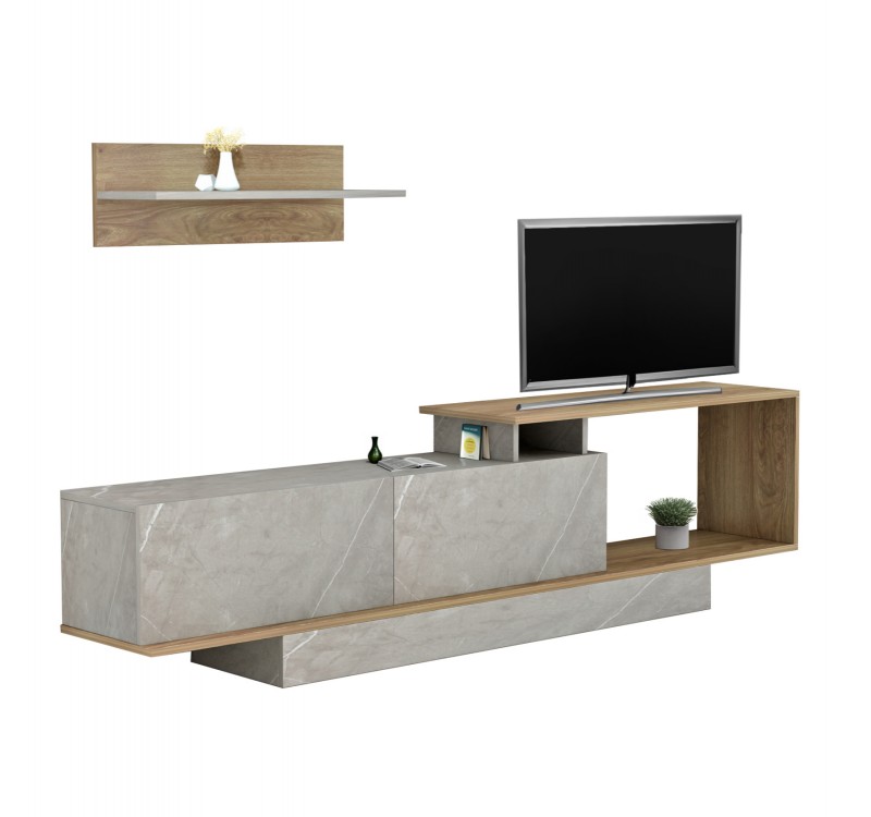 ΣΥΝΘΕΤΟ ΤΗΛΕΟΡΑΣΗΣ GARCELLE HM8904.14 ΜΕΛΑΜΙΝΗ ΦΥΣΙΚΟ-STONE TEXTURE 180x29,6x45Υεκ