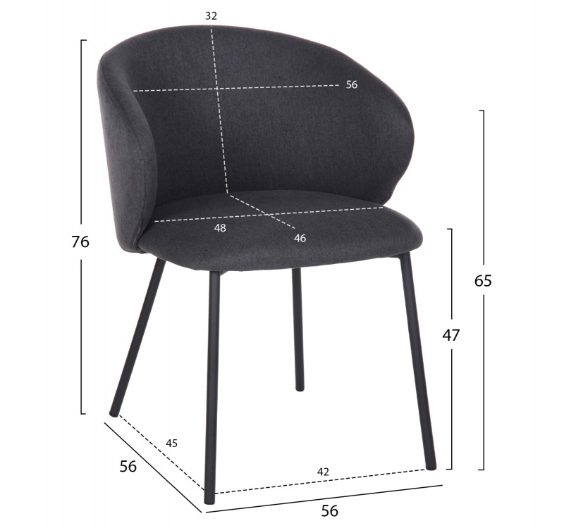 ΚΑΡΕΚΛΑ ISIAH HM9615.01 ΓΚΡΙ ΥΦΑΣΜΑ-ΜΑΥΡΑ ΜΕΤΑΛΛΙΚΑ ΠΟΔΙΑ 56x56x76Υ εκ.