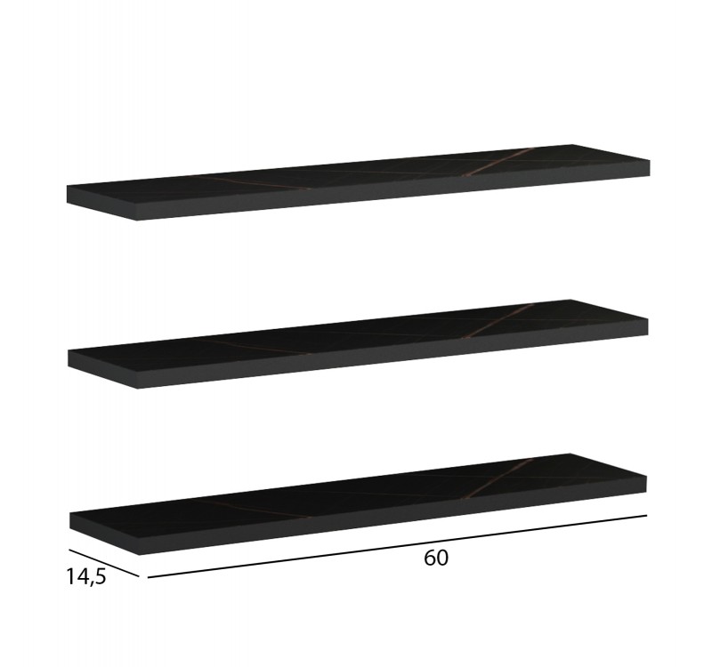 ΣΕΤ 3 ΡΑΦΙΑ ΤΟΙΧΟΥ CASSIUS HM8966.13 ΜΕΛΑΜΙΝΗ ΣΕ ΜΑΥΡΟ ΜΑΡΜΑΡΟ 60x14,5 εκ