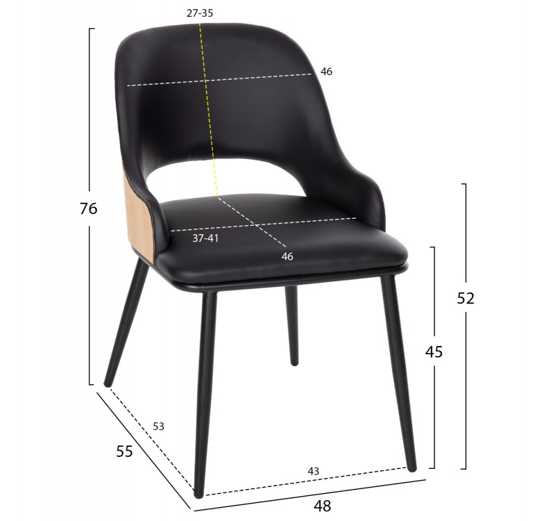 ΚΑΡΕΚΛΑ DELF HM9617.01 PU ΜΑΥΡΟ-ΜΑΥΡΑ ΜΕΤΑΛ. ΠΟΔΙΑ-ΞΥΛΙΝΗ ΠΛΑΤΗ ΦΥΣΙΚΟ 48x55x76Υεκ.