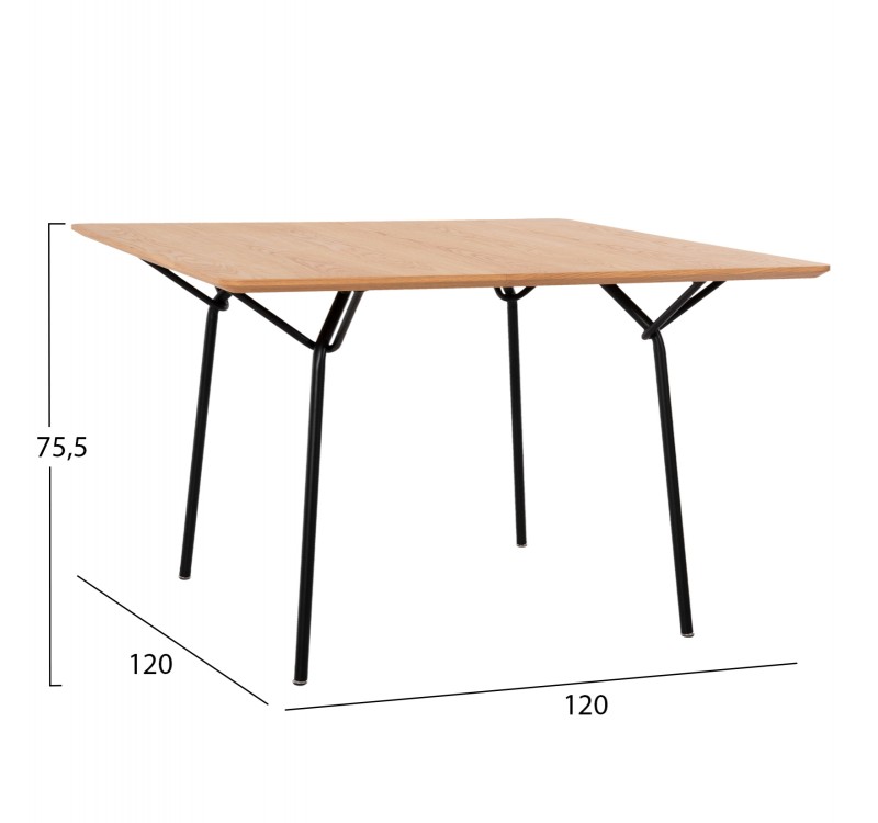 ΤΡΑΠΕΖΙ ΤΡΑΠΕΖΑΡΙΑΣ TRENK HM9614.01 MDF ΜΕ ΚΑΠΛΑΜΑ ΔΡΥΟΣ ΦΥΣΙΚΟ-ΜΑΥΡΟ ΜΕΤΑΛΛΟ 120x120x75Υεκ.