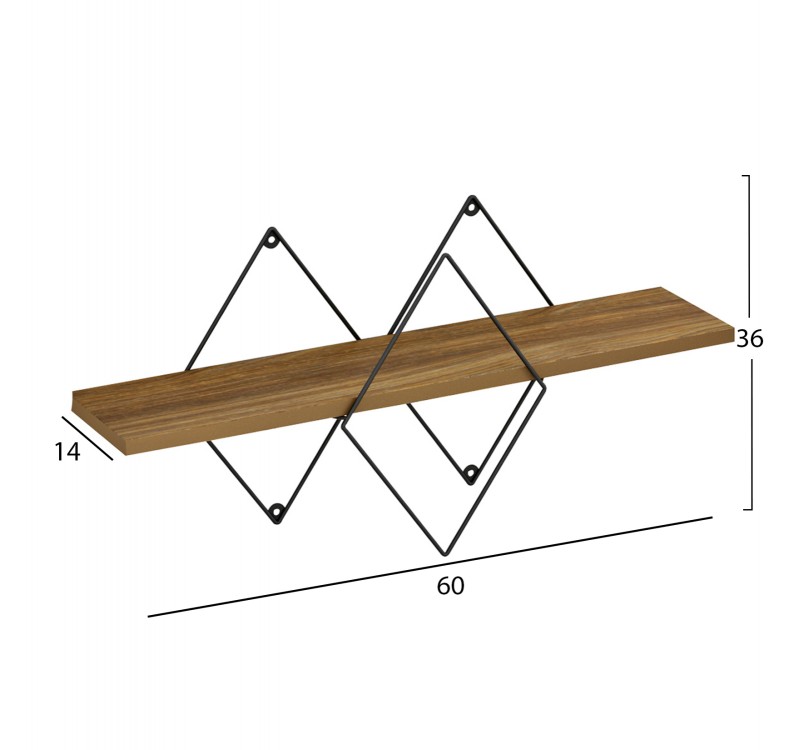 ΕΠΙΤΟΙΧΙΟ ΡΑΦΙ CHANTRIA HM8934.11 ΜΕΛΑΜΙΝΗ ΣΕ ΟΑΚ ΧΡΩΜΑ-ΜΕΤΑΛΛΟ ΜΑΥΡΟ 60x14x36Υεκ.