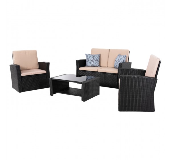 ΣΑΛΟΝΙ ΕΞ.ΧΩΡΟΥ 4ΤΜΧ THORE HM5978 ΣΥΝΘ. RATTAN ΜΑΥΡΟ-ΜΠΕΖ ΜΑΞΙΛΑΡΙΑ