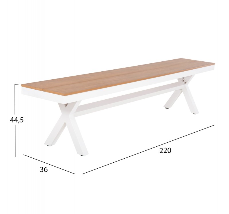 ΠΑΓΚΑΚΙ ΑΛΟΥΜΙΝΙΟΥ TAWNEE HM6040.02 ΛΕΥΚΟ-POLYWOOD ΚΑΘΙΣΜΑ ΦΥΣΙΚΟ 220x36x44,5Υεκ.