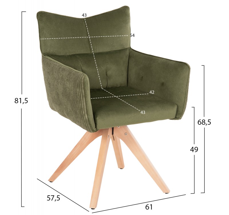 ΠΟΛΥΘΡΟΝΑ ΤΡΑΠΕΖΑΡΙΑΣ QUILL HM9843.05 ΠΡΑΣΙΝΟ ΥΦΑΣΜΑ-ΞΥΛΟ ΟΞΙΑΣ ΠΟΔΙΑ 61x57,5x91Υεκ.