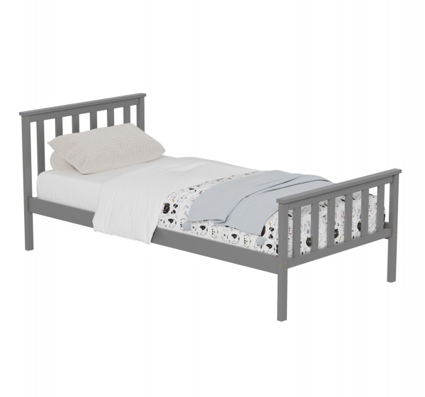 ΚΡΕΒΑΤΙ GIMLY HM675.05 ΜΑΣΙΦ ΞΥΛΟ ΠΕΥΚΟΥ ΣΕ ΓΚΡΙ ΓΙΑ ΣΤΡΩΜΑ 190x90εκ.