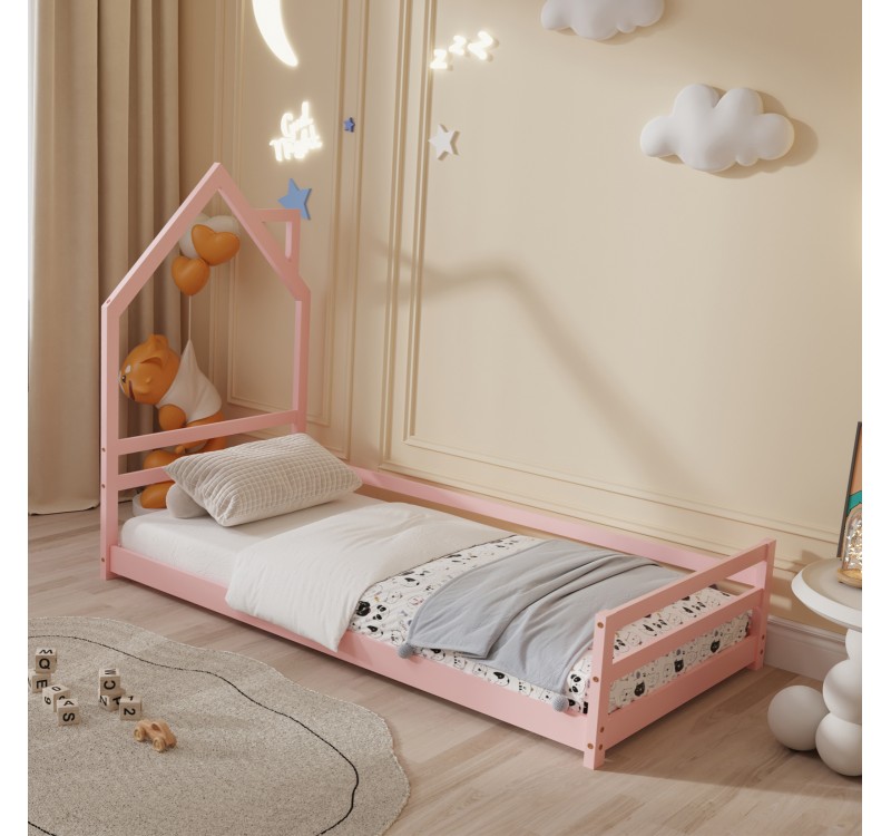 ΚΡΕΒΑΤΙ ΠΑΙΔΙΚΟ HOUSER HM676.06 τ.MONTESSORI ΞΥΛΟ ΠΕΥΚΟ ΡΟΖ- 190x90εκ