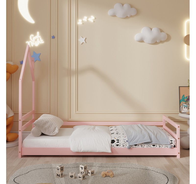 ΚΡΕΒΑΤΙ ΠΑΙΔΙΚΟ HOUSER HM676.06 τ.MONTESSORI ΞΥΛΟ ΠΕΥΚΟ ΡΟΖ- 190x90εκ