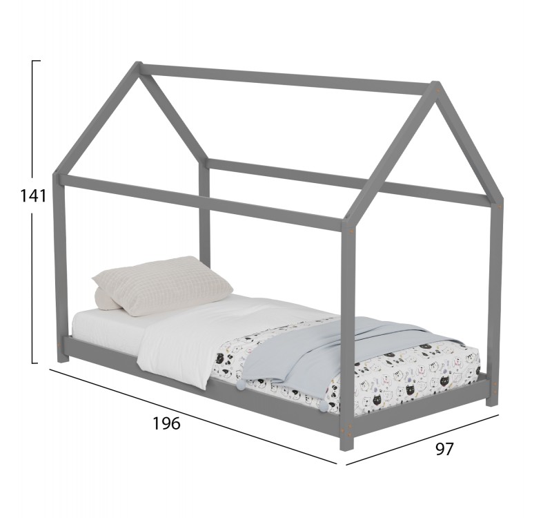 ΚΡΕΒΑΤΙ ΠΑΙΔΙΚΟ PEPE HM677.05 τ.MONTESSORI ΞΥΛΟ ΠΕΥΚΟ ΓΚΡΙ- 190x90εκ