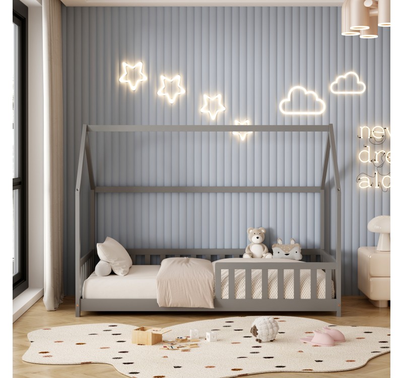 ΚΡΕΒΑΤΙ ΠΑΙΔΙΚΟ ΜΕ ΚΑΓΚΕΛΑ PHYLLIS HM679.05 τ.MONTESSORI ΞΥΛΟ ΠΕΥΚΟ ΓΚΡΙ-190x90εκ.