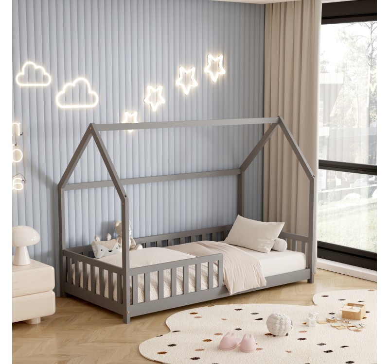 ΚΡΕΒΑΤΙ ΠΑΙΔΙΚΟ ΜΕ ΚΑΓΚΕΛΑ PHYLLIS HM679.05 τ.MONTESSORI ΞΥΛΟ ΠΕΥΚΟ ΓΚΡΙ-190x90εκ.