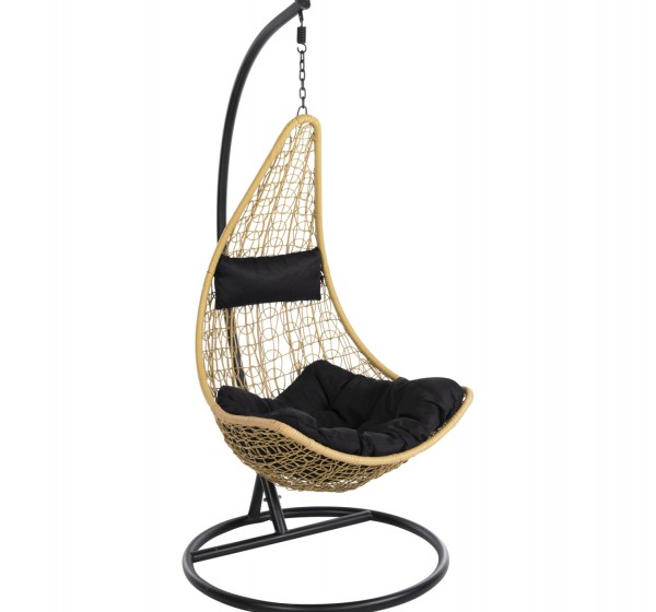 ΚΡΕΜΑΣΤΗ ΠΟΛΥΘΡΟΝΑ ΦΩΛΙΑ MILLIE HM5996.04 ΜΕΤΑΛΛΟ ΜΑΥΡΟ-ΣΥΝΘ.RATTAN ΜΠΕΖ Φ95x195Υεκ.