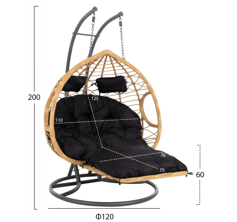 ΔΙΠΛΗ ΚΡΕΜΑΣΤΗ ΦΩΛΙΑ ME ΥΠΟΠΟΔΙΟ GRACIE HM5754.02 ΜΠΕΖ ΣΥΝΘ.RATTAN-ΓΚΡΙ ΜΕΤΑΛ.ΣΚΕΛΕΤΟΣ Φ120x200Υεκ