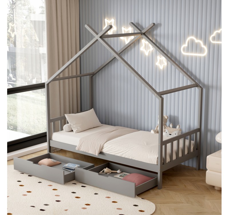 ΚΡΕΒΑΤΙ ΠΑΙΔΙΚΟ KLARICE HM680.05 τ.MONTESSORI-2 ΣΥΡΤΑΡΙΑ- ΞΥΛΟ ΠΕΥΚΟΥ ΓΚΡΙ-190x90εκ