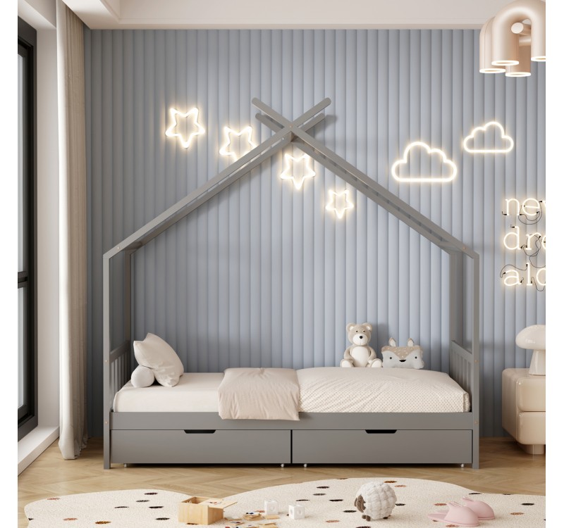 ΚΡΕΒΑΤΙ ΠΑΙΔΙΚΟ KLARICE HM680.05 τ.MONTESSORI-2 ΣΥΡΤΑΡΙΑ- ΞΥΛΟ ΠΕΥΚΟΥ ΓΚΡΙ-190x90εκ