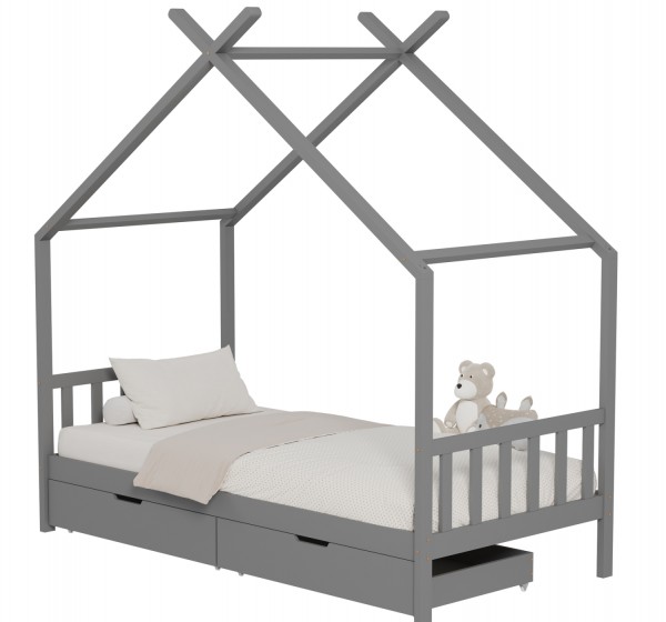 ΚΡΕΒΑΤΙ ΠΑΙΔΙΚΟ KLARICE HM680.05 τ.MONTESSORI-2 ΣΥΡΤΑΡΙΑ- ΞΥΛΟ ΠΕΥΚΟΥ ΓΚΡΙ-190x90εκ