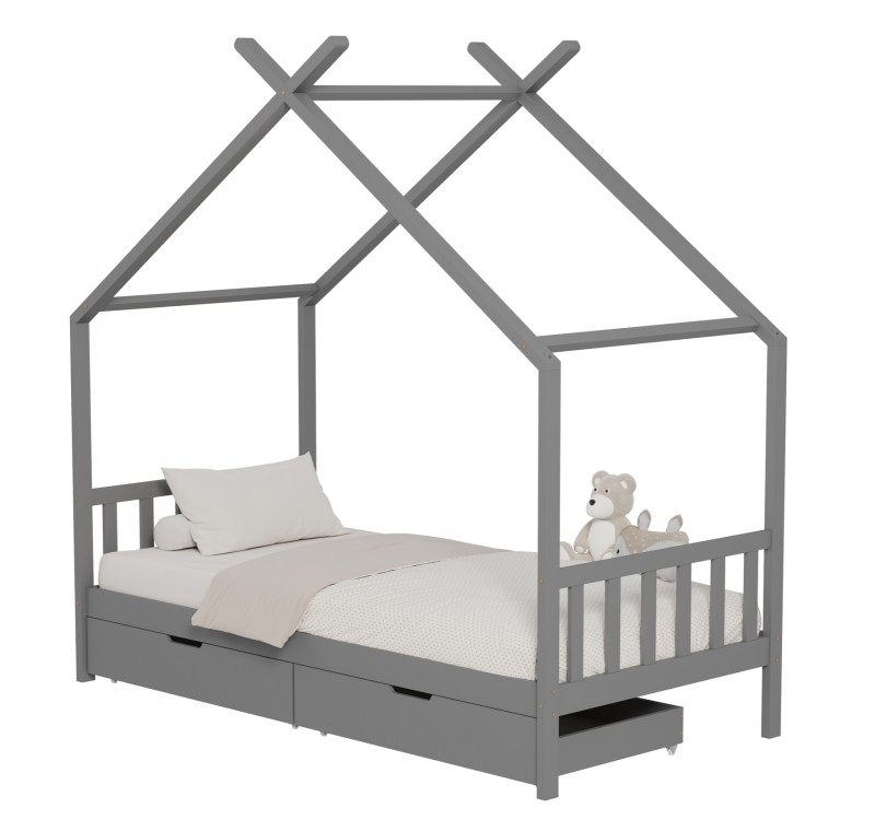 ΚΡΕΒΑΤΙ ΠΑΙΔΙΚΟ KLARICE HM680.05 τ.MONTESSORI-2 ΣΥΡΤΑΡΙΑ- ΞΥΛΟ ΠΕΥΚΟΥ ΓΚΡΙ-190x90εκ