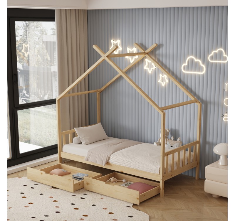 ΚΡΕΒΑΤΙ ΠΑΙΔΙΚΟ KLARICE HM680.01 τ.MONTESSORI-2 ΣΥΡΤΑΡΙΑ-ΞΥΛΟ ΠΕΥΚΟ ΦΥΣΙΚΟ-190x90εκ