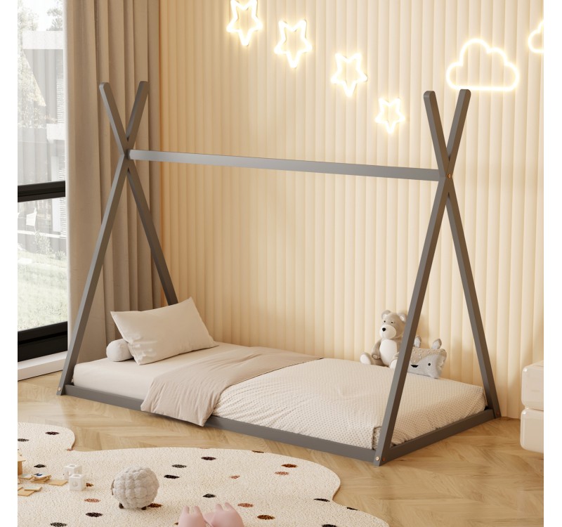 ΚΡΕΒΑΤΙ ΠΑΙΔΙΚΟ MUNK HM681.05 τ.MONTESSORI ΜΑΣΙΦ ΞΥΛΟ ΠΕΥΚΟΥ ΓΚΡΙ- 190x90εκ