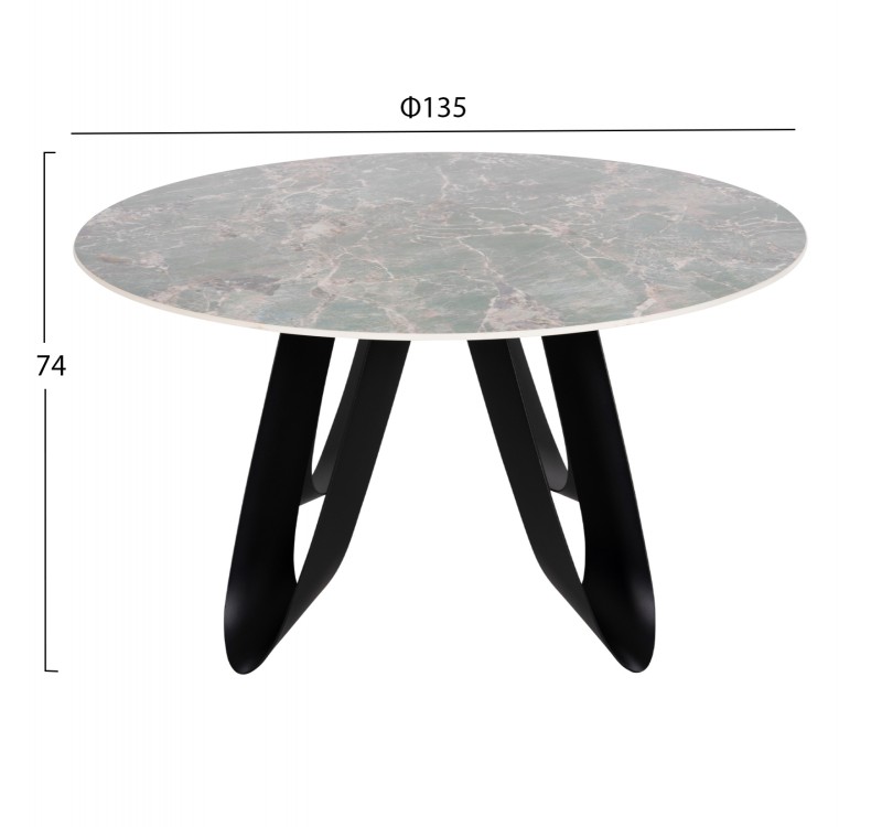 ΤΡΑΠΕΖΙ ΣΤΡΟΓΓΥΛΟ ZOD HM9852.03 ΠΡΑΣΙΝΟ ΜΑΡΜΑΡΟ ΚΕΡΑΜΙΚΟ TOP-ΜΑΥΡΑ ΜΕΤΑΛ.ΠΟΔΙΑ Φ135x74Υεκ